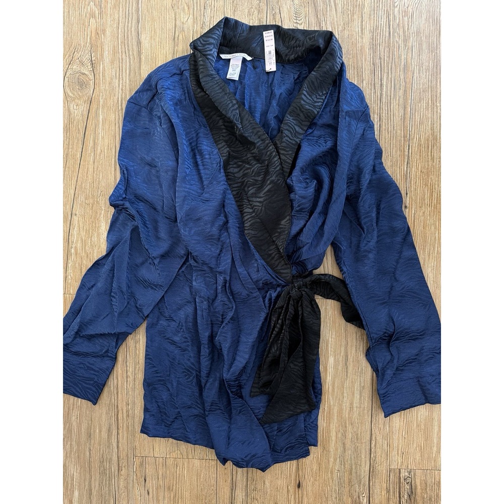 NEW Victoria's Secret Women's Satin Short Kimono Robe Blue Zebra Print Size M/L